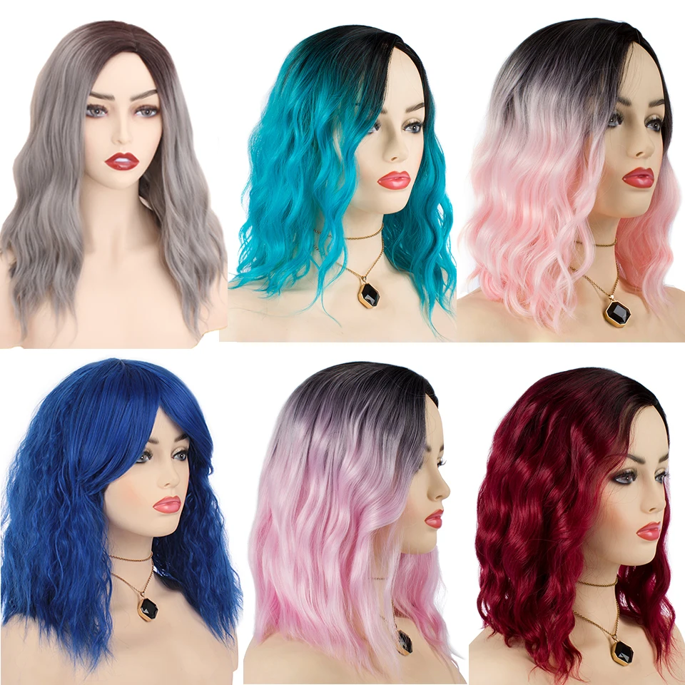 Leeven 12inch Synthetic Short Natural Wave Wigs for Womens Black Brown Blonde Pink Hair Wigs Female Heat Resistant Fiber Hair