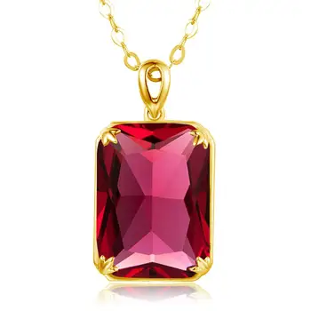 

Szjinao 14K Gold Color Ruby Pendant Necklace For Women Real 925 Sterling Silver Handmade Rectangle Designer Trendy Fine Jewelry