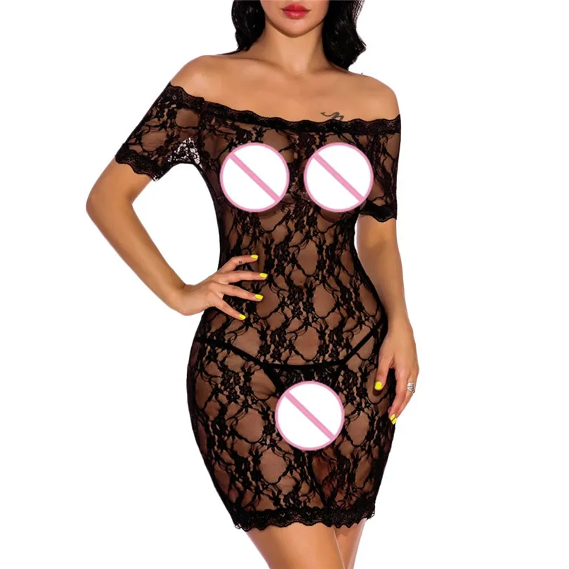  Lace off-the-shoulder sexy underwear New Womens Plus Size Sexy Lingerie Chemise Lace Badydoll Off S