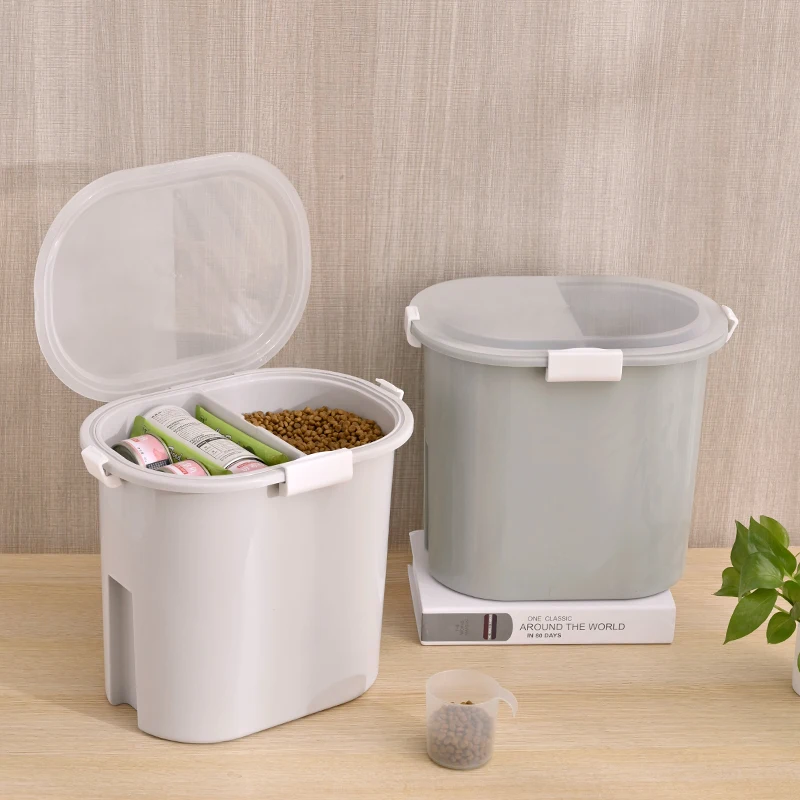 1.5/2.5/3L Kitchen Food Pail Plastic Storage Tank With Measuring Cup  Container Moisture-proof Sealed Jar Pet Supplies Accessory - AliExpress