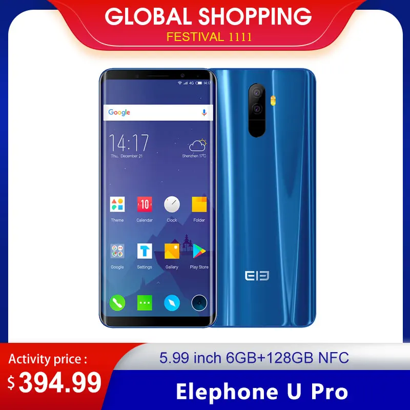 Elephone U Pro 5 99 дюйма 4G LTE Face ID мобильный телефон 6 ГБ 128 Восьмиядерный Android 8 0 13 + Мп