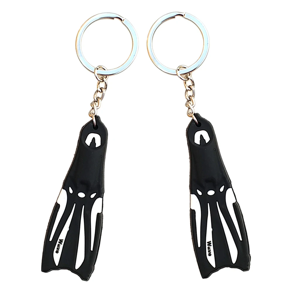 2Pcs Swimming Fin Shaped Keychain Keyring for Car Keys, Key Ring for Handbag Tote Bag Wallet Pendant - Black & White