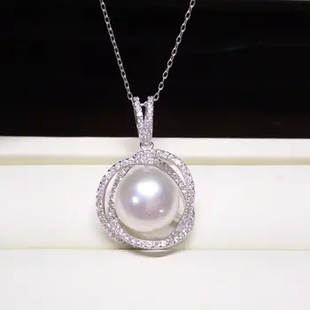 

Lovely 11-12mm south sea white flat pearl necklace pendant silver 18inch