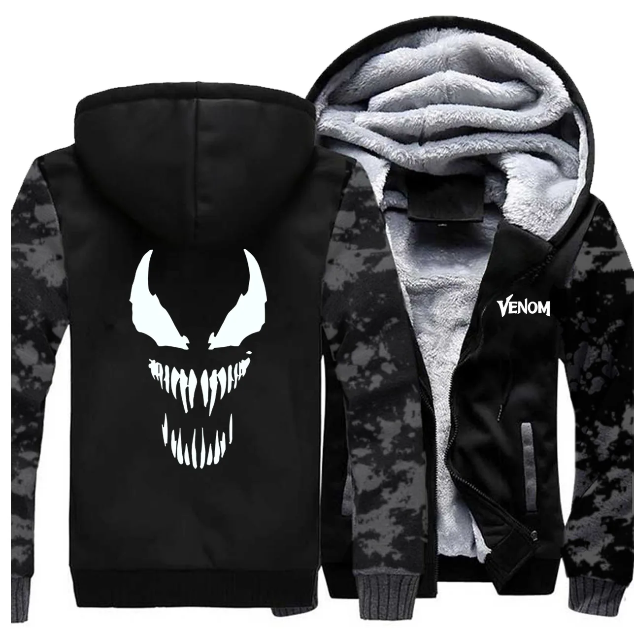 Venom/плотные толстовки с капюшоном с принтом; теплые камуфляжные мужские толстовки с капюшоном; коллекция года; сезон осень-зима; модная повседневная Толстая мужская куртка в стиле хип-хоп - Цвет: Vintage Gray 5
