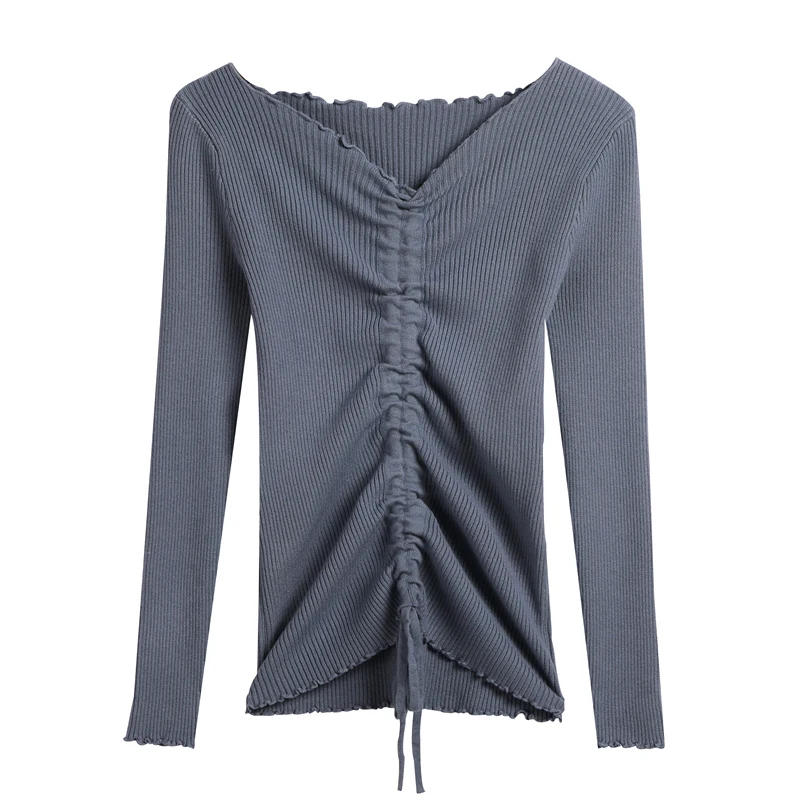 Women Sweaters Autumn Winter 2019 New V-neck Soild Long-sleeved Drawstring Woman Pullover knitted Sweater Women Simple Fashion Women Sweaters Autumn Winter 2019 New V-neck Soild Long-sleeved Drawstring Woman Pullover knitted Sweater Women Simple Fashion