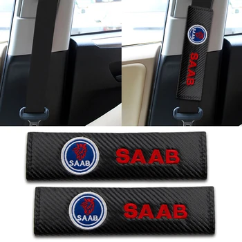 

2PCS car carbon fiber seat belt embroidery pattern covers seat belt holster for Saab 93 95 Saab 9-3 9-5 900 9000 emblems