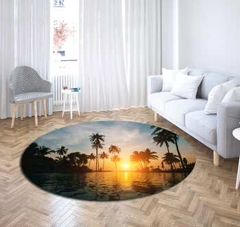 

Nature Scenery Round Carpet 3D Print Beach Floor Rugs Play Computer Chair Area Carpet Sunset Sunrise Landscape Floor Mat