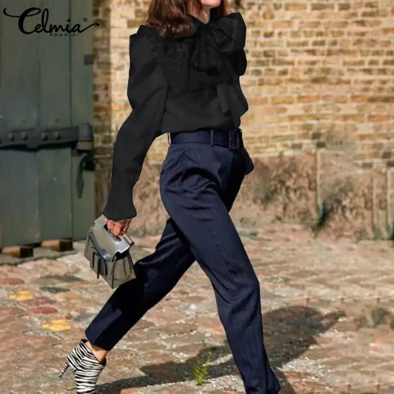 Celmia Fashion Long Sleeve Lace Women Tops and Blouses 2020 Autumn Bow Collor Elegant OL Office Ladies Shirt Casual Loose Blusas