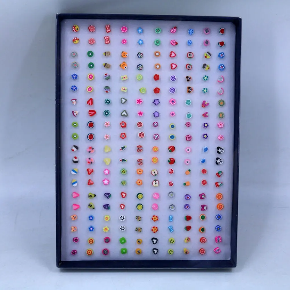 100 pairs/set  New Random Design Polymer Clay Women Cute Earring Stud Sets For Girl  Fashion  Anti-Allergic Mini Gift