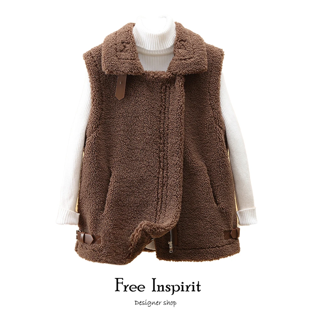 

Free Inspirit Winter New Arrivalr Short Turn-down Collar With Zipper Fashion Women's Plush Vests
