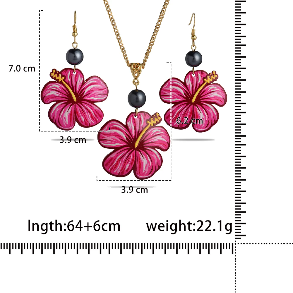 Cring Coco Acrylic Plumeria Hibiscus Flowers Jewelry Set Polynesian Beach Monstera Leaf Earrings and Necklaces Set for Women 