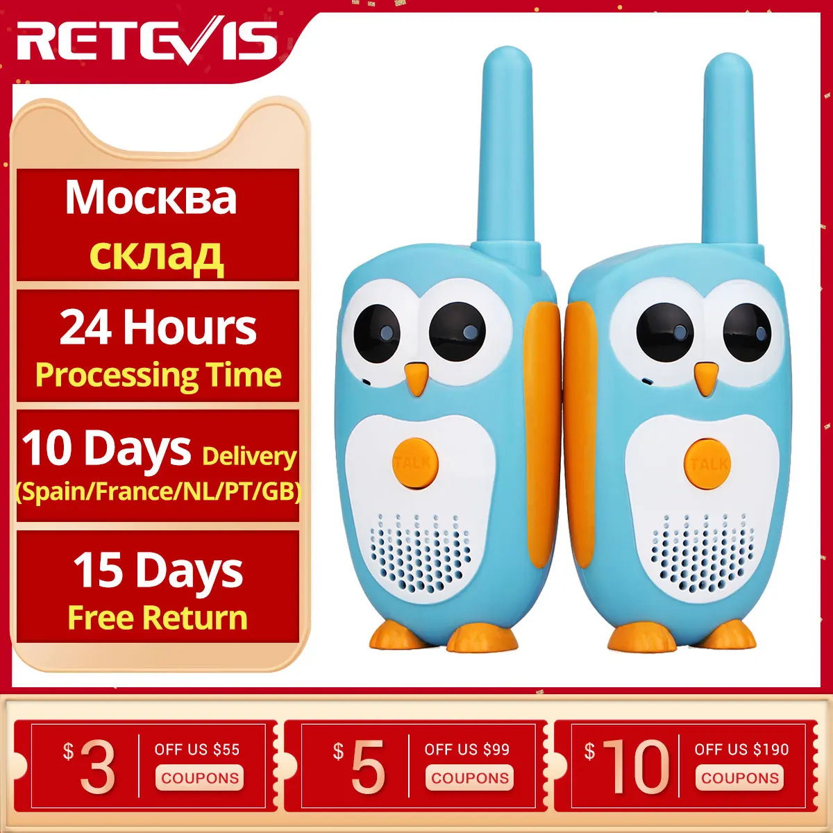 Walky Walkie-Talkie Radio Best-Gifts-Toys Retevis Girls Children Cartoon 2pcs for Boys