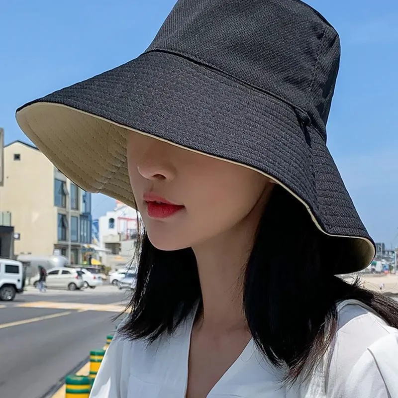 Double-sided Foldable Bucket Hat Summer Sun Hat  for Women Girls Visor Fisherman Cap Anti-UV Wide Brim Sunscreen Hats Caps bucket hats for women