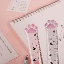 Botão de gato kawaii, réguas retas de plástico, 15cm, ferramenta de medição para desenho, material de escritório e escola, prêmio para estudantes