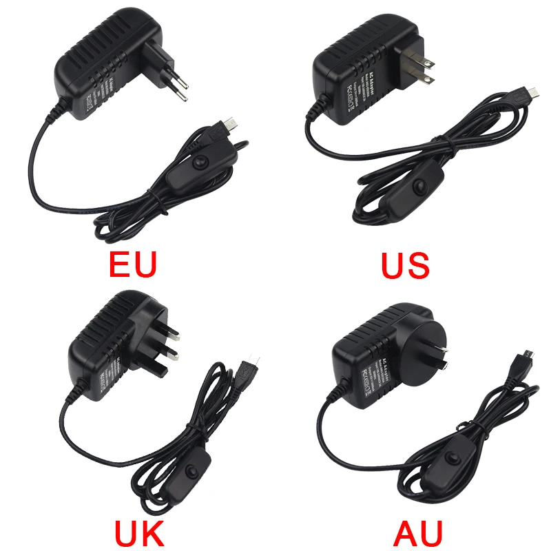5V 3A Raspberry Pi 3 Model B+ Power Supply Micro USB Port Power Adapter AC Switch EU UK AU US Plug Charger for Raspberry Pi 3B power adapter