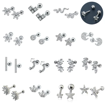 

ZS 18 Styles Moon Star CZ Stud Earring for Women Stainless Steel Snake Cartilage Tragus Earrings Ear Flat Piercings Body Jewelry