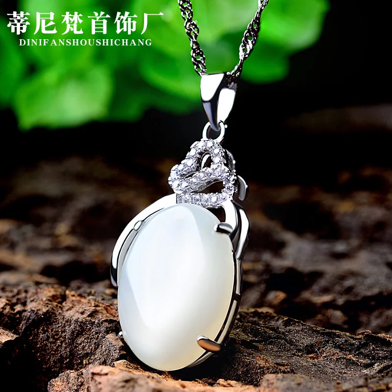 

Korean-style Elegant Elegant Necklace Accessories S925 Fine Silver Set with Hetian Jade Retro Classic Choker Pendant Women's