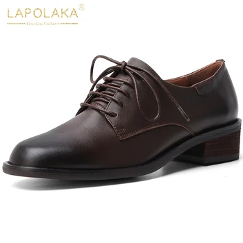 

Lapolaka Fashion Hot Sale Genuine Cow Leather British Style Office Pumps Woman Shoes Lace-Up Chunky Heels Shoes Women Pumps