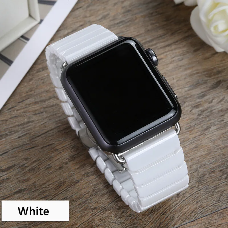 Керамический ремешок для Apple Watch, ремешок для Apple watch 4, 5, 3, 2, 1, 44 мм, 40 мм, iwatch, ремешок 42 мм, 38 мм, роскошный браслет с пряжкой из нержавеющей стали - Цвет ремешка: White ceramic