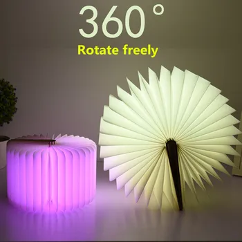 

USB Rechargeable Colorful LED Book Lamp PU Leather Magnetic 360 Degree Foldable Night Light Home Decor Gift