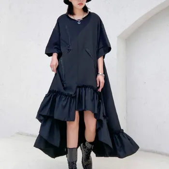 

Plus Size Women Ruffles Dress Party 2020 New Summer Solid Black Zipper Big Size Elegant French Dress Women Fashion LT146S50