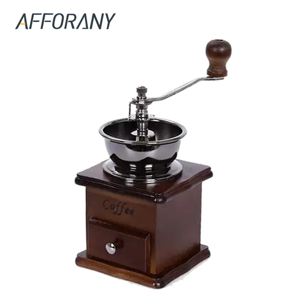 

Manual Coffee Grinder Retro Style Wooden Coffee Bean Spice Mill Grinding Stainless Steel Hand Coffee Vintage Maker Kitchen Tool