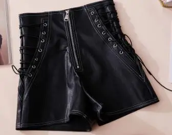 nike pro shorts 2021 Autumn Women Tie High Waist PU Shorts Female Casual Black Leather Shorts Office Lady All Match Zipper Wide Leg Shorts A2116 adidas shorts Shorts