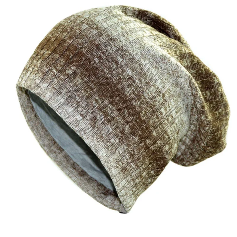 HC002-2-Khaki Новое поступление осень-зима унисекс двухслойная Повседневное полосатые облегающие шапки бини шапка шерстяная нить Удобная вязаная шапка - Цвет: HC002-2-Khaki