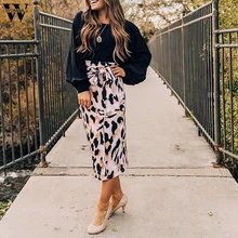 Женская юбка, женская летняя юбка в стиле бохо с леопардовым принтом, с разрезом, длиной до щиколотки, юбка с повязкой, элегантная, с высокой талией, для пляжа, faldas mujer moda, вечерние