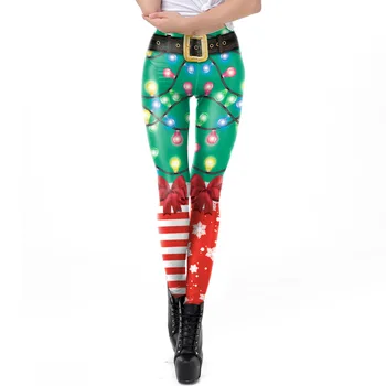 

2019 Christmas Lighting Striped 3D Print Slim Fitness Leggings Women High Waist Elastic Sexy Legging Winter Leggins Mujer