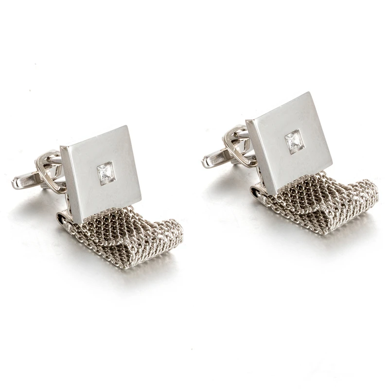 Hot Luxury Silver Color Chain Cufflinks For Mens Shirt Cufflink High Quality Crystal Stone Cuff Links Gemelos | Украшения и