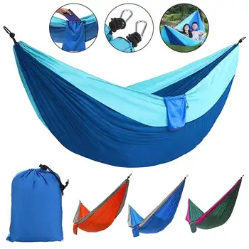 

Double Hammock Adult Outdoor Backpacking Travel Survival Hunting Sleeping Bed Portable With 2 Straps 2 Carabiner Hammocks