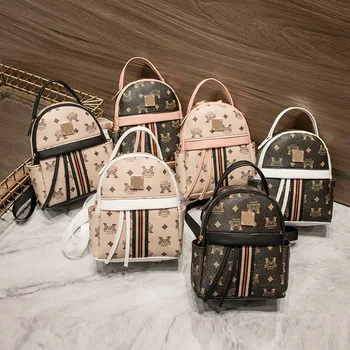

Women Retro Fashion Small Leather Bag Mother Print Trend Backpack Girl Small School Bag