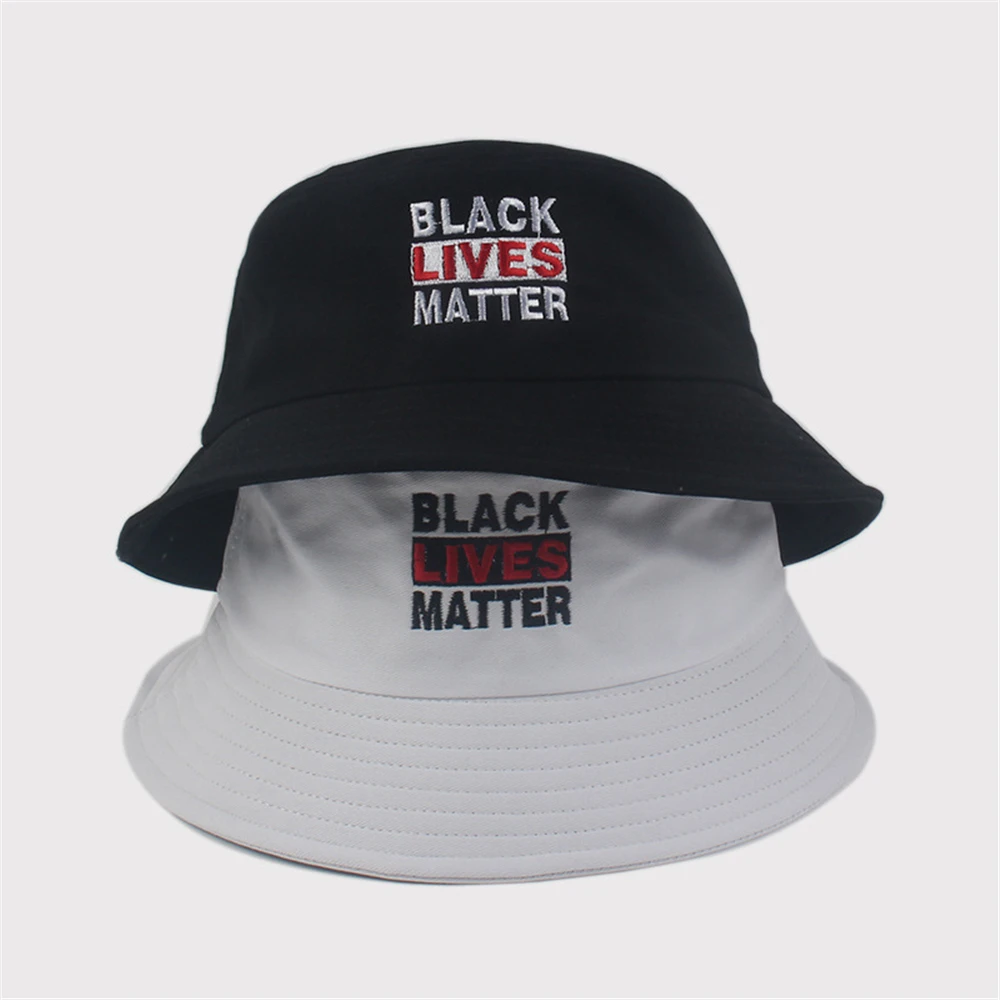 GOUTER Black White Embroidery I CAN'T BREATHE Black LIVES MATTER Bucket Hat Outdoor Travel Sun Fisherman Hat Bob Hip Hop Cap