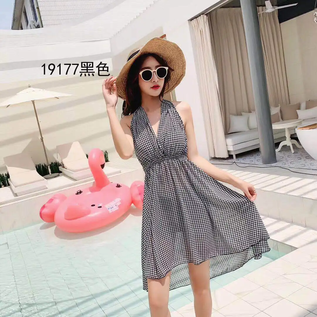 

Plaid Chiffon Three-piece Set Bathing Suit Women's Cute Japanese-style Conservative One-piece Sweet GIRL'S Students Hipster Stri