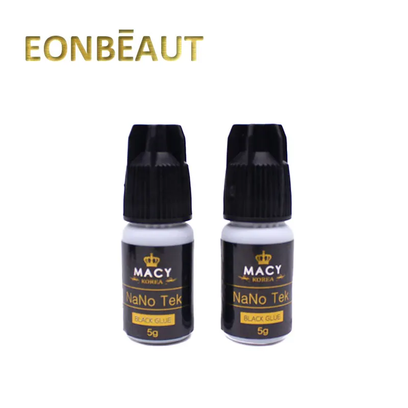 

2Bottles MACY NaNo Tek Black Glue Eyelash Extension Glue 5ml Professional 1 Second Fast Drying Fake Eyelashes Strong Adhesive