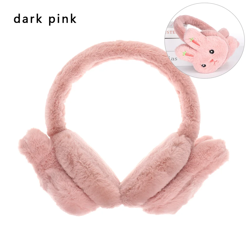 dark pink Детские плюшевые наушники с кроличьими ушками, женские зимние теплые плюшевые наушники с кроличьими ушками для девочек, Мультяшные утепленные плюшевые наушники с защитой ушей - Цвет: dark pink
