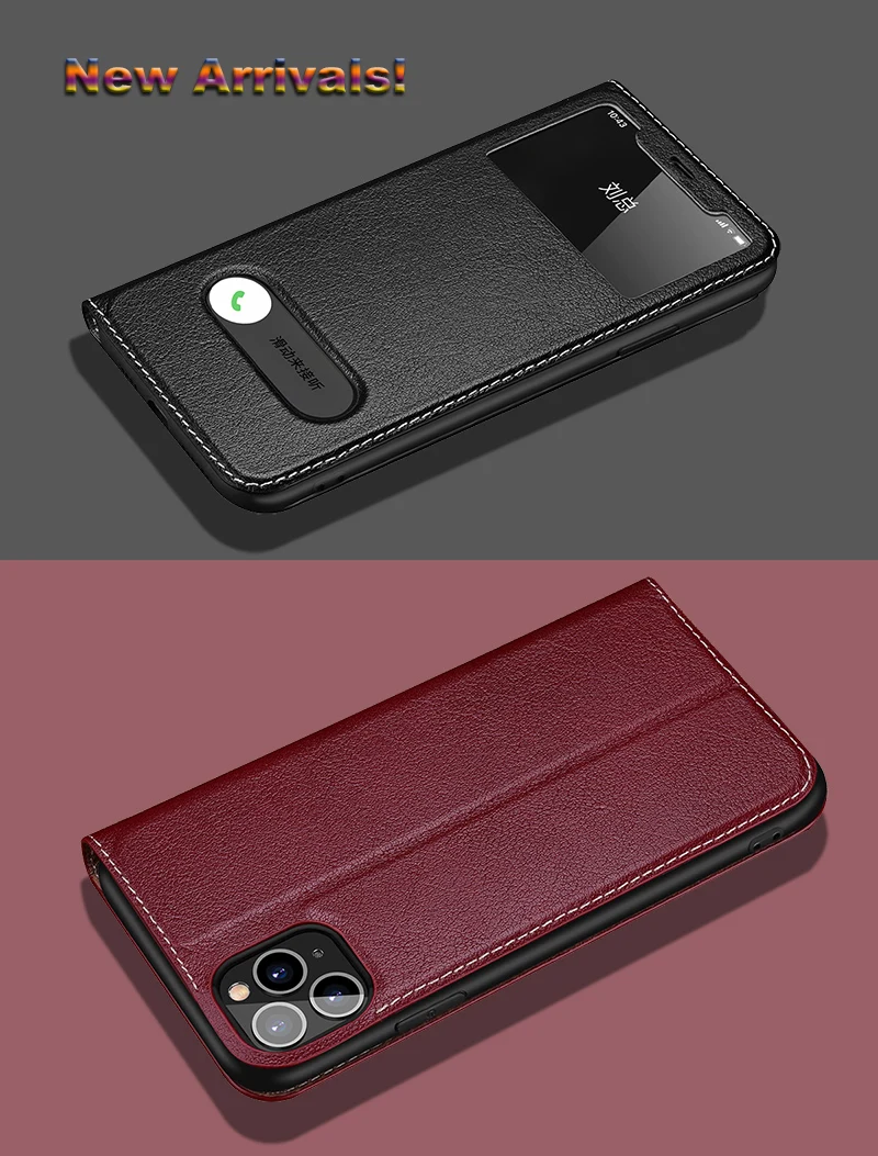 Чехол-книжка из натуральной кожи с текстурой личи SUEF для iPhone 11 Pro Max 7 8 Plus X XS XR, чехлы для телефонов с окошком и подставкой