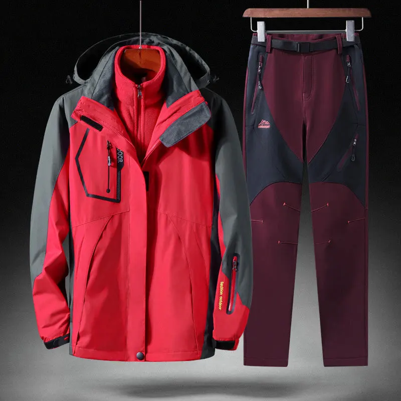Мужская зимняя куртка, костюм, водонепроницаемая, утолщенная, термальная, для женщин, для походов, Походов, Кемпинга, катания на лыжах, 3 в 1, комплект верхней куртки - Цвет: Female 08