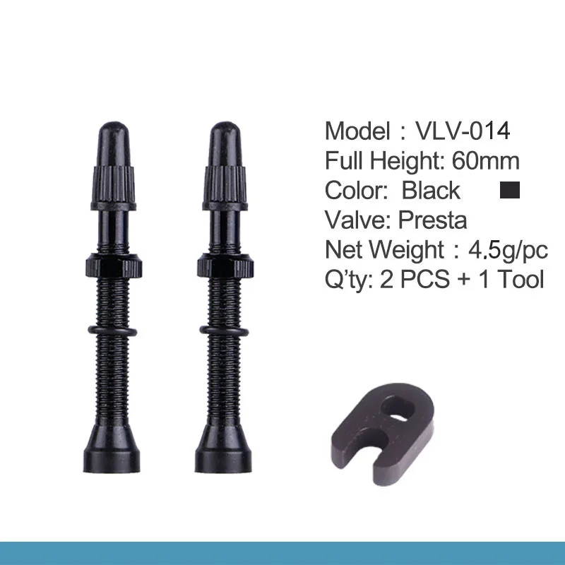 Велосипед 1 пара 48 мм 60 мм Presta клапан для дороги MTB велосипед бескамерные шины латунный сердечник сплава стволовых бескамерный герметик совместимый - Цвет: 60mm Black 1 Pair