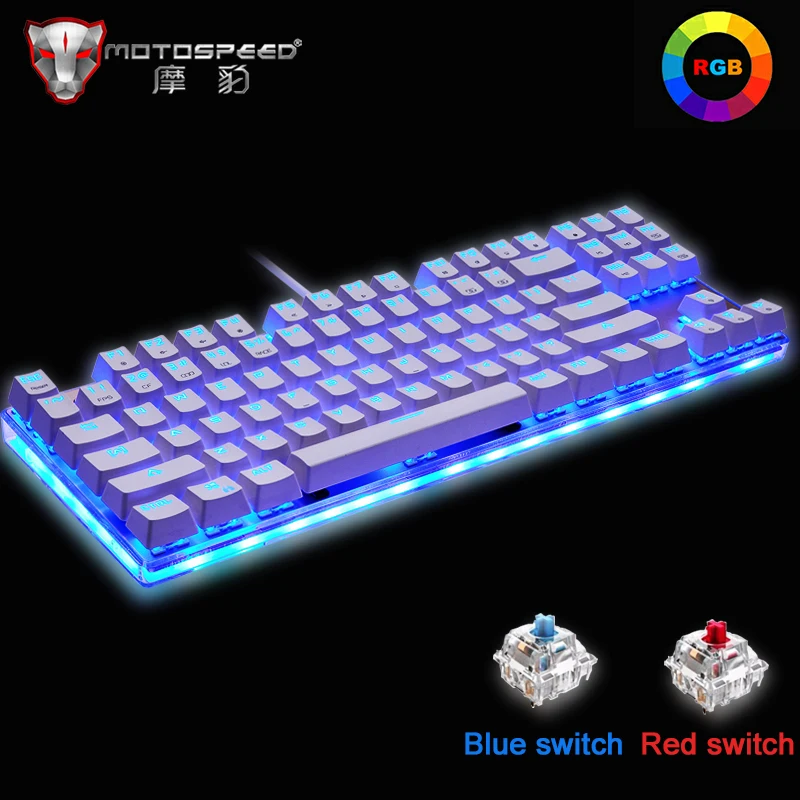 Original Подлинная Motospeed K87S Игровая механическая клавиатура 87 клавиш Красный / Синий переключатель RGB Подсветка LED Антибликовая USB Проводная английская / русская клавиатура для геймеров