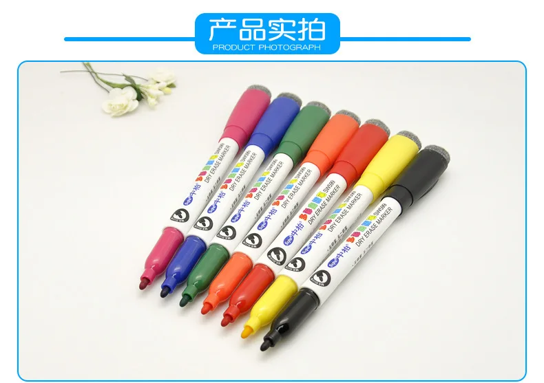 Coloffice 8 Colors/Set Color Erasable Marker Pen Magnetic Strip Adsorbable Whiteboard Brush Office School Art Supplies 2.0mm