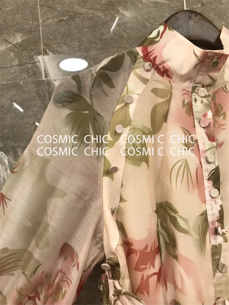 Cosmicchic подиумное винтажное платье макси с цветочным принтом, Необычные Вечерние платья с длинным рукавом-фонариком, элегантное женское платье с поясом