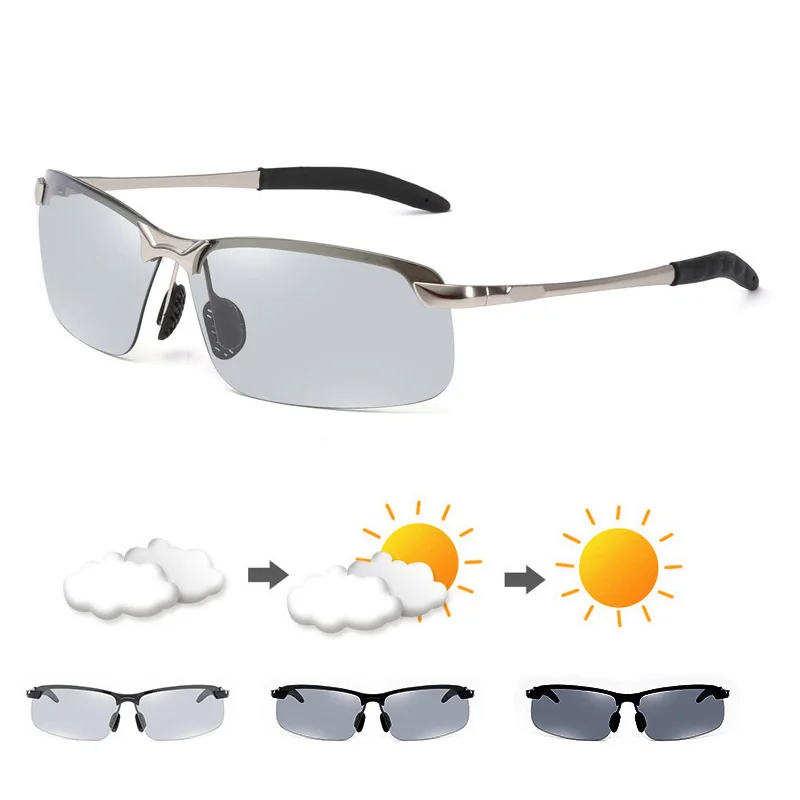 

Newly Polarized Semi-Rimless Sunglasses Driver Riding Goggle Chameleon Change Color Glasses SD669