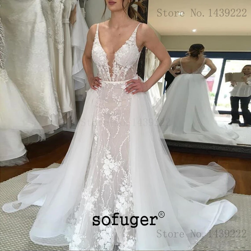 Сексуальная шея Vestidos De Novia кружевное свадебное платье кружево, аппликация бисером свадебное платье Robe De Marie