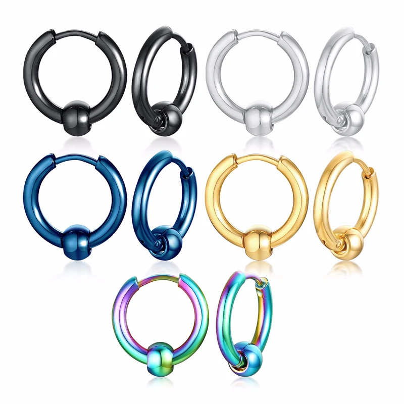 ASSORTED COLORS HUGGIE HINGED HOOP EARRINGS WITH CAPTIVE BEAD STAINLESS STEEL SEPTUM AND LIP FOR WOMEN MEN - Image 2