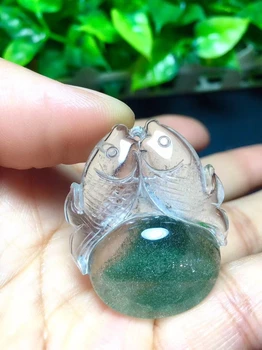 

Genuine Natural Green Phantom Quartz Fish Carved Pendant 35x29x12mm Women Man Necklace Jewelry Certificate AAAAA