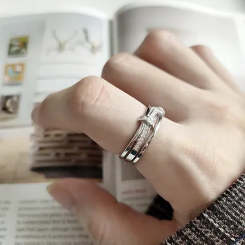 

Korean 925 Sterling Silver Opening Ring Simple Geometric Minimal Line Personality Personality Girl Finger Ring Silver Jewelry