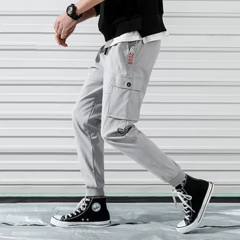 

#1955 Summer Ankle Length Trousers Men Black Grey Green Casual Pencil Harem Pants Thin Men Joggers Slim Trousers Side Pockets