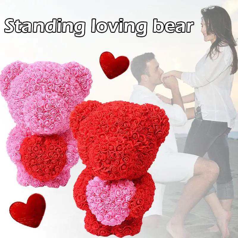 

Lovely PE Artificial Rose Bear Dolls Wedding Birthday Toy Decorations Romantic Gift Girlfriend Love Simulated Rose Bear